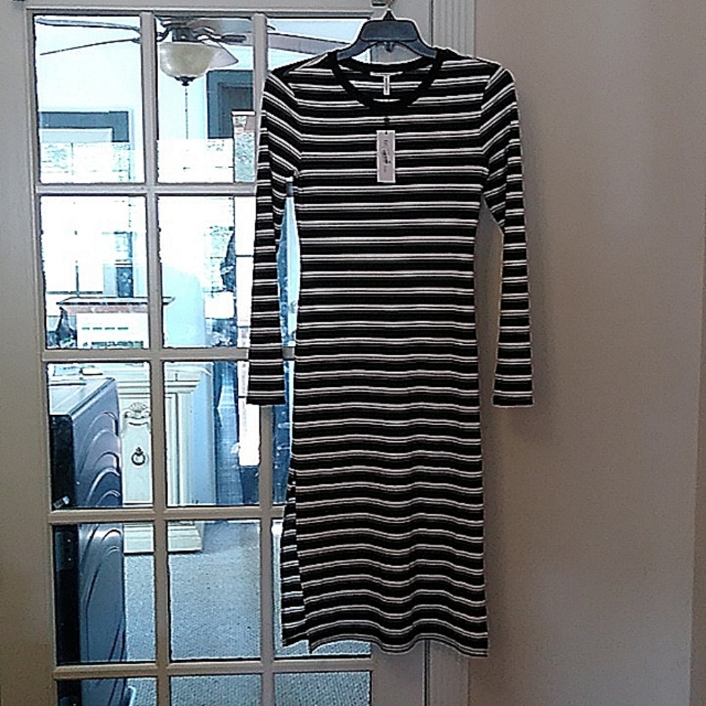 Black and white striped BCBG Large dress.
